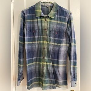 Horny Toad green blue plaid flannel